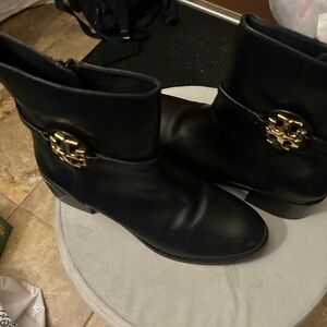 Tory Burch Black Boots with Gold Emblem